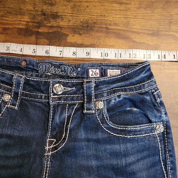 Miss Me Jeans Size 26 Cuffed Capri Fleur De Lis Low Rise Embellished - Picture 6 of 11